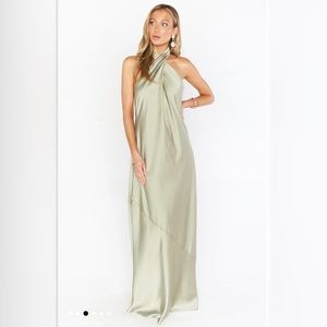 Show Me Your Mumu Jasmine Halter Maxi - Moss Green Satin Size Small